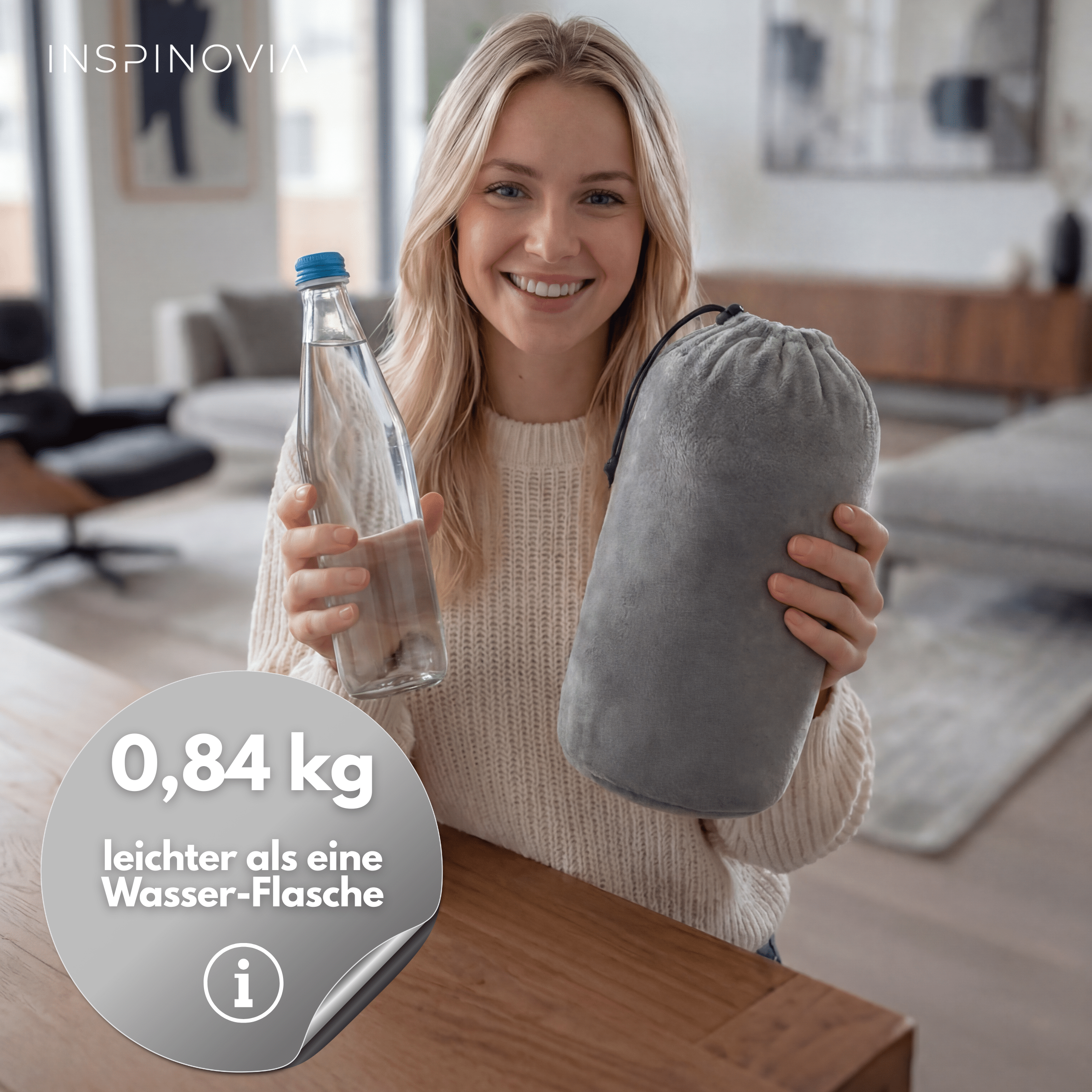 Reisedecke 150 x 200 cm mit Fleece - Beutel - Grau - Inspinovia