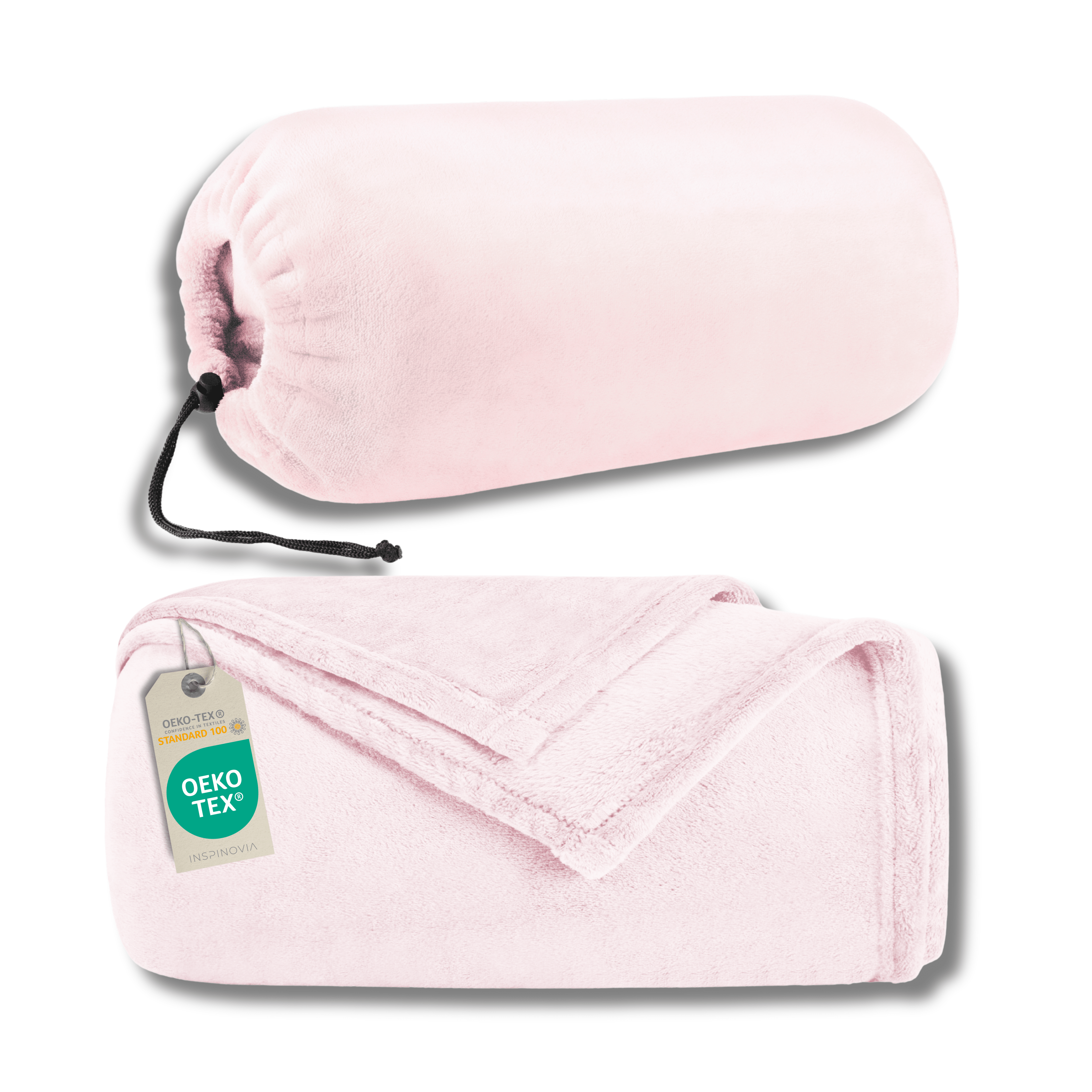 Reisedecke 150 x 200 cm mit Fleece - Beutel - Hellrosa - Inspinovia