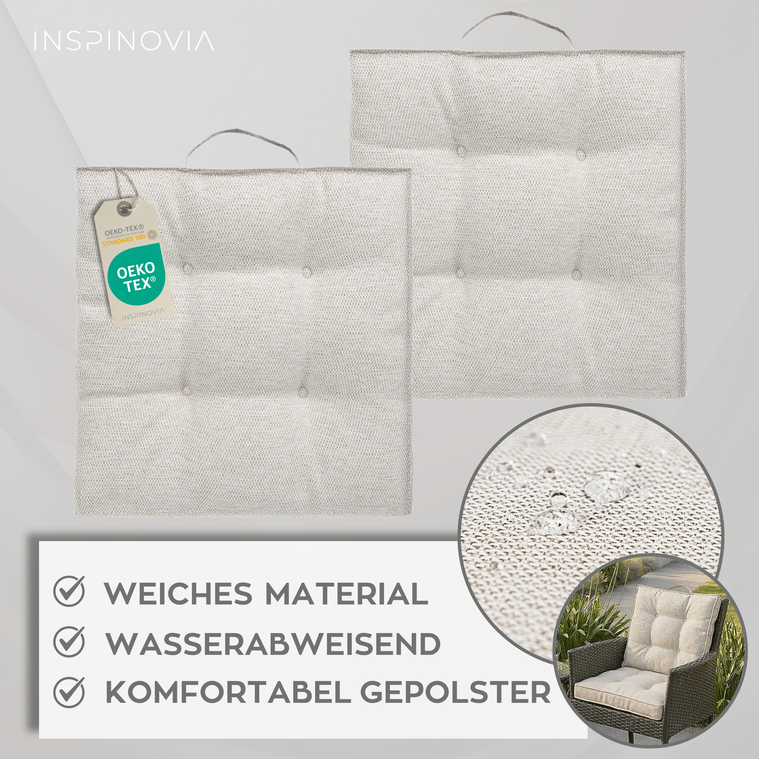 Sitzkissen 40 x 40 cm, 6er Set - Creme - Inspinovia