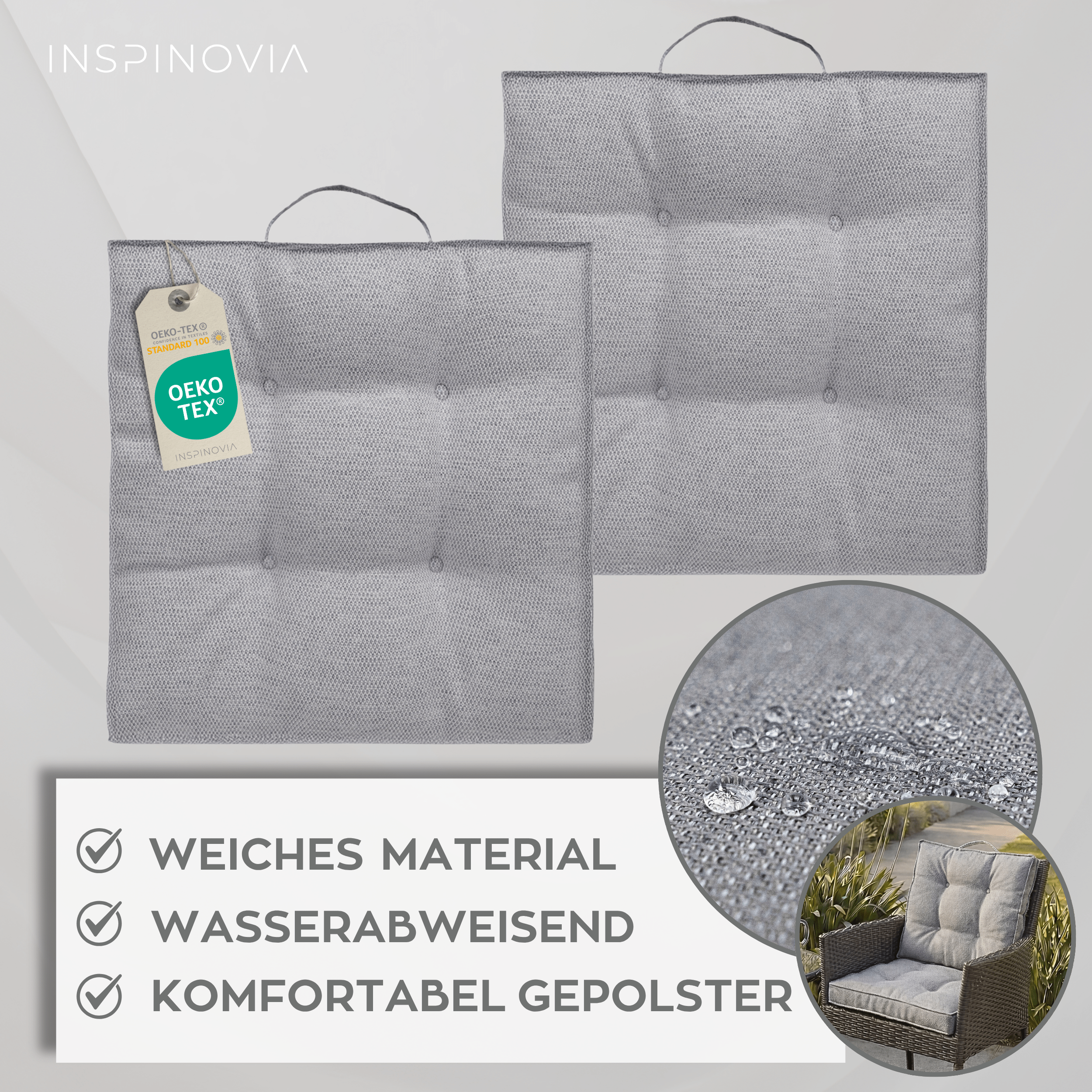 Sitzkissen 40 x 40 cm, 6er Set - Grau - Inspinovia