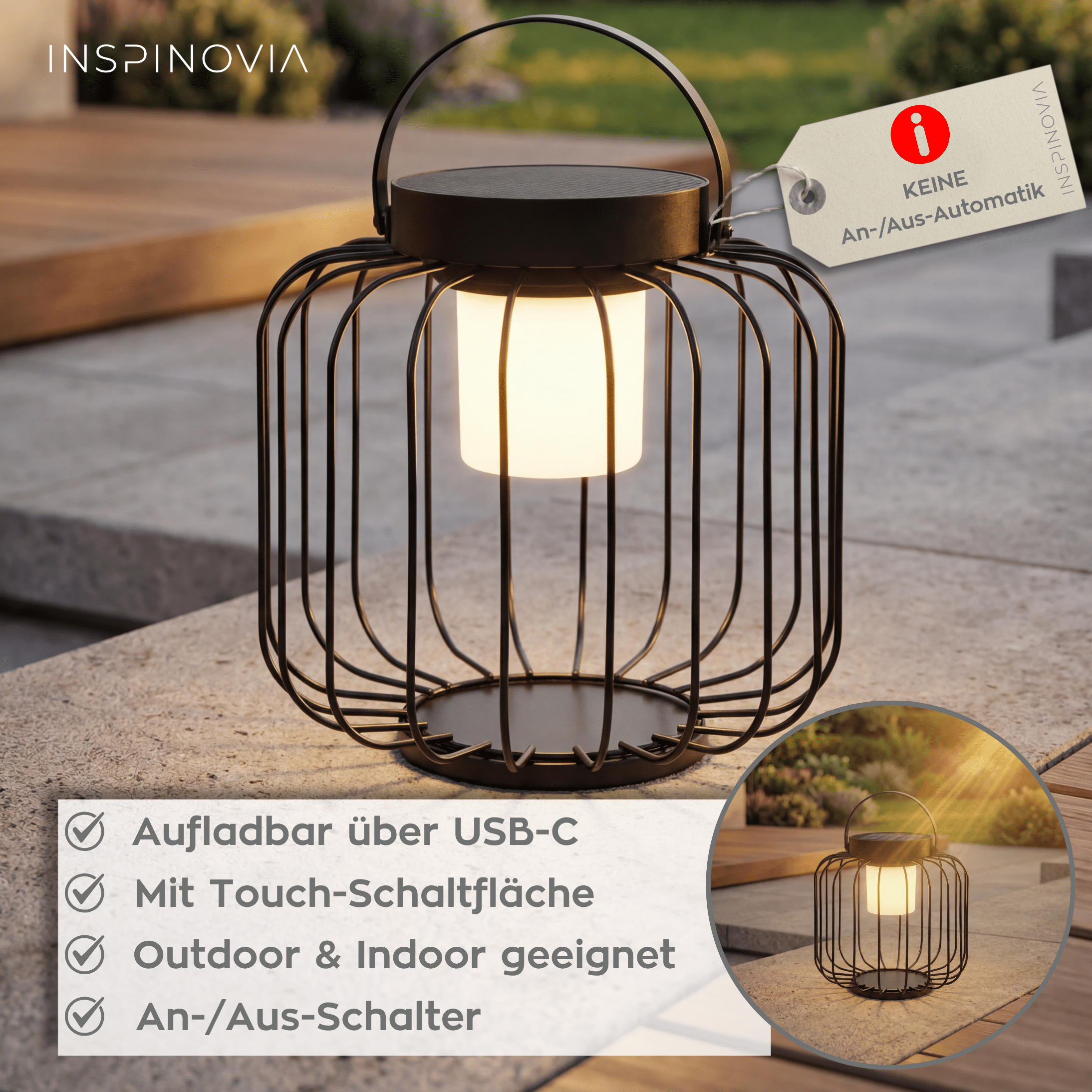 SOLAR Laterne - 22,5 x 22,5cm - Inspinovia