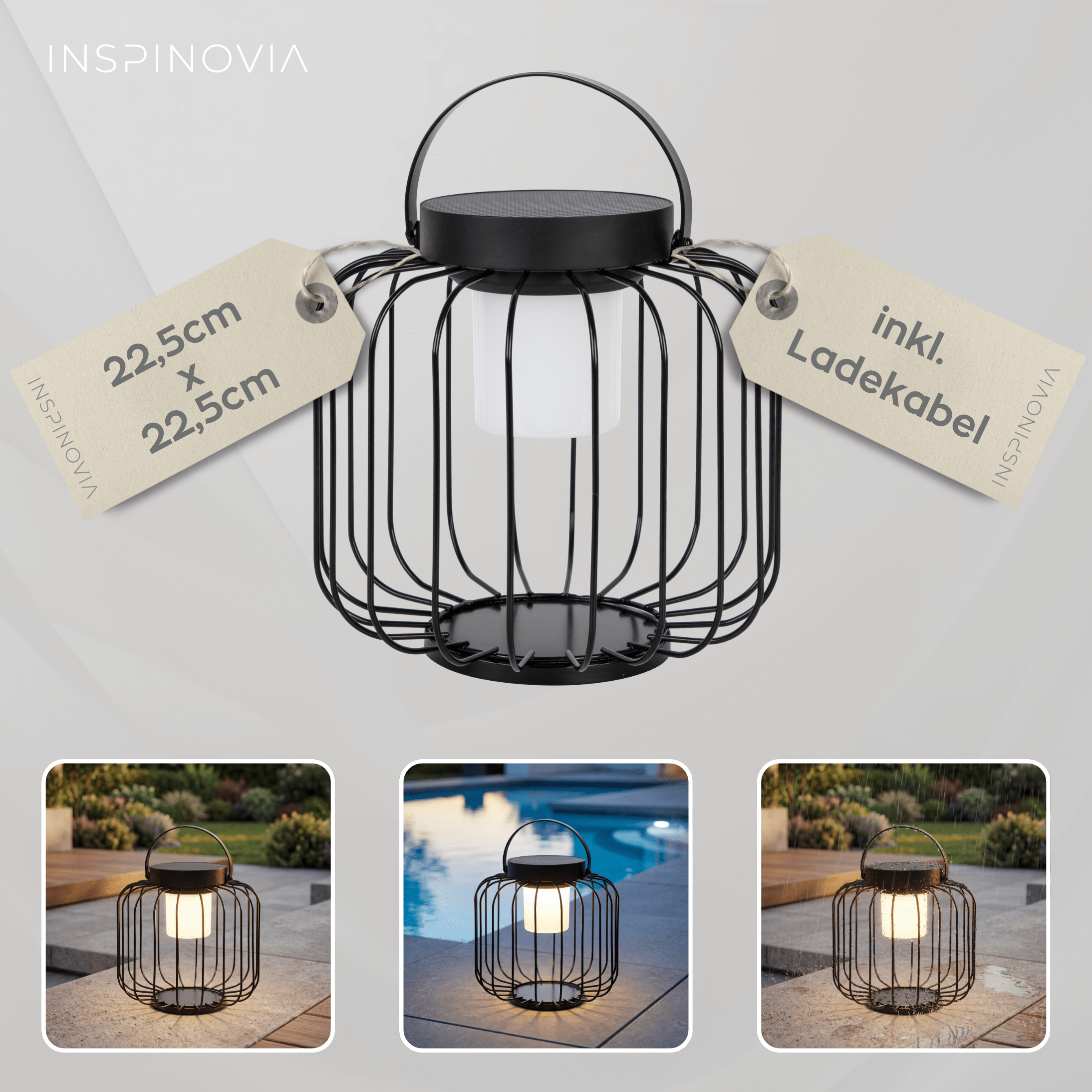 SOLAR Laterne - 22,5 x 22,5cm - Inspinovia